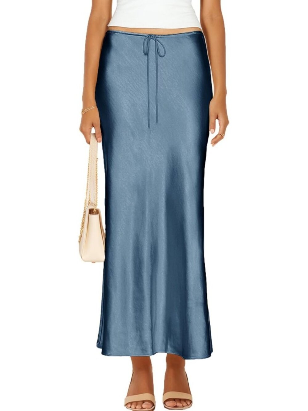 Elegant Satin Silk Maxi Skirt - Casual A-Line, Drawstring Long Skirt for Women
